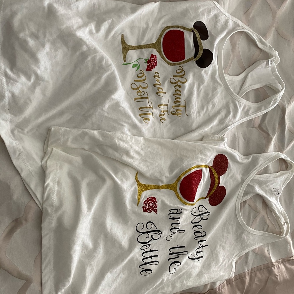 Disney themed beauty and the bottle tank tops